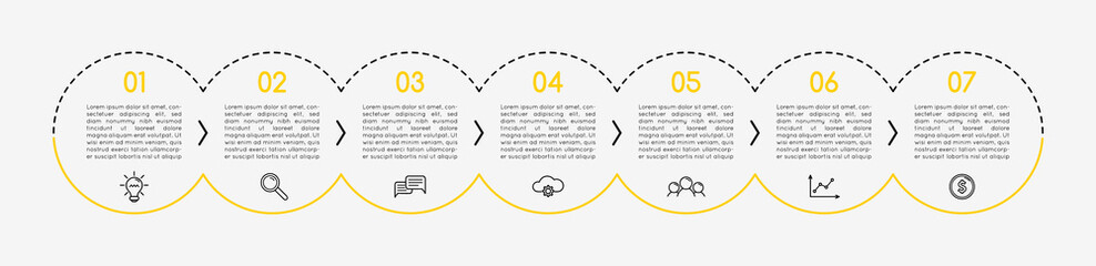 Infographic with 7 steps. Circle diagram. Vector