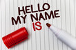 © Artur - Conceptual hand writing showing Hello My Name Is. Business photo showcasing Introduce yourself meeting someone new Presentation white background marker love message idea memories temple