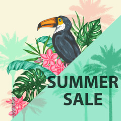 Poster - Tropical banner with toucan bird