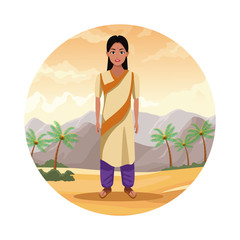 Wall Mural - indian india woman round icon cartoon