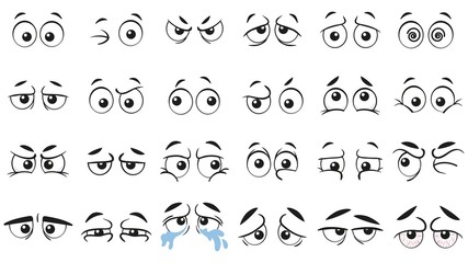 funny cartoon eyes. human eye, angry and happy facial eyes expressions. comic facial character caric