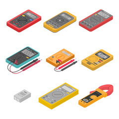 Poster - Multimeter icons set. Isometric set of multimeter vector icons for web design isolated on white background