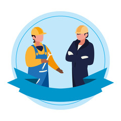 Sticker - couple of professional workers with ribbon frame