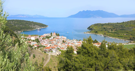 panoramic landscape of Epidaurus Greece - drone view - scenery from above