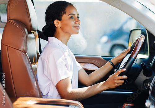 Cuadros en Lienzo Confident young woman driving car