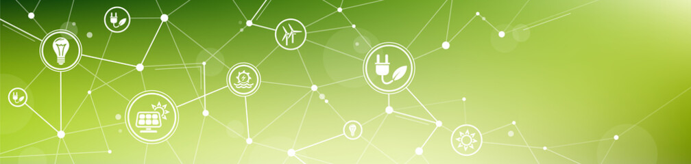 renewable energy icon banner: alternative & ecological electricity sources – vector illustration