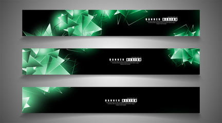 Wall Mural - banner collection. abstract background with luminous green triangles that overlap . isolated black b