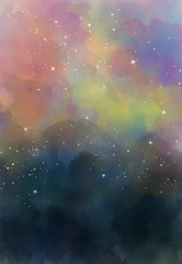 Wall Mural - star field in galaxy space with nebula, abstract watercolor digital art painting for texture backgro