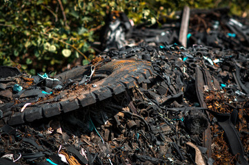 Wall Mural - recycling old car tires landfill rubber waste dump