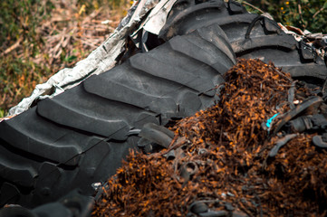 Wall Mural - recycling old car tires landfill rubber waste dump