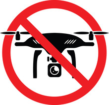 No Drone Allowed Sign. Flights With Drone Prohibited. No Fly Drone Red Sign. Vector Illustration