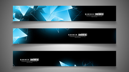 Wall Mural - banner collection. abstract background with luminous blue triangles that overlap . isolated black ba