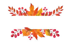 Beautiful Frame Autumn Leaves. Watercolor Handpainted Illustration. Isolated On White Background. Can Be Used In Greeting Card, Halloween Invitation, Thanksgiving Day, Design, Wallpaper, Textile