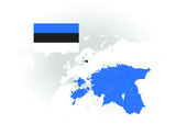 Fototapeta  - Map of Estonia with rivers and lakes, national flag of Estonia and world map as background. Please look at my other images of cartographic series - they are all very detailed and carefully drawn by ha