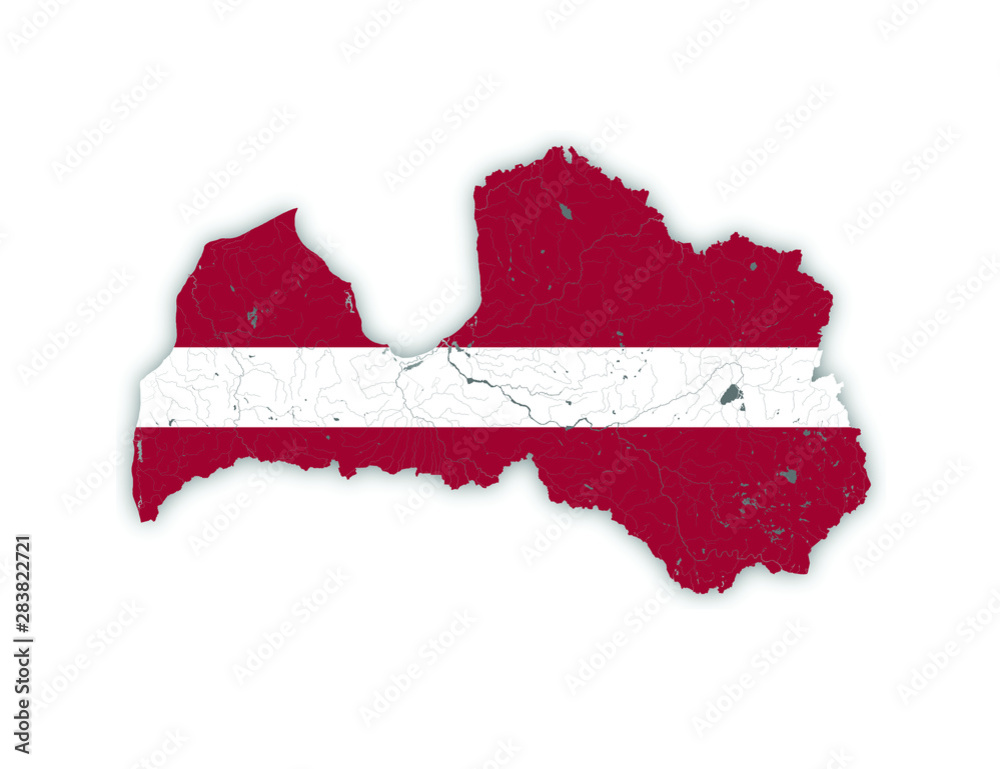 Stock-Vektorgrafik „Map of Latvia with rivers and lakes in colors of ...