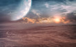 © archangelworks - distant alien planet desert landscape environment with majestic sky with epic sunset