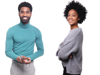 Man and woman in front of a white background