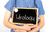Fototapeta Perspektywa 3d - Doctor shows information on blackboard: urology.  Medical concept.