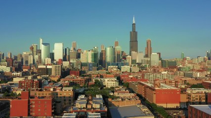 Wall Mural - Aerial view of Chicago skyline IL at sunset