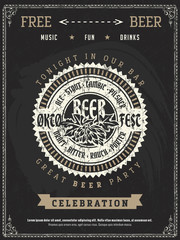 Wall Mural - Vector Oktoberfest beer festival celebration template of retro poster or invitation flyer on vintage blackboard texture