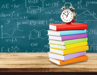 Poster - Molecule models and formulas on blackboard background