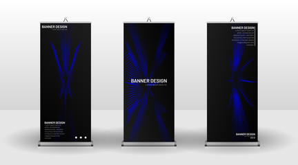Wall Mural - Vertical banner template design. can be used for brochures, covers, publications, etc. wavy lines vector blue and black background.