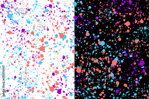Neon Cyan Purple And Coral Random Round Paint Splashes On Black