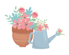 Flower Pot And Watering Can Vector Design