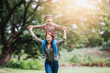 © sutadimages - happy harmonious family outdoors concept.mother and son have activities together on holidays.