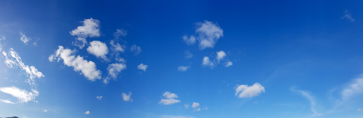 Wall Mural - Panorama of clear blue sky with white cloud background. Clearing day and Good weather in the morning.