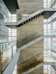 Poster - Stairs step Staircase indoor Glass wall Modern building Architecture details