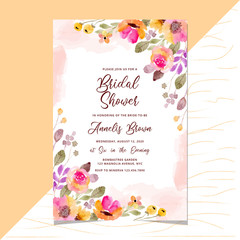 Wall Mural - bridal shower invitation with colorful floral watercolor border