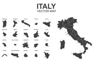 Wall Mural - vector map of italy with borders of regions