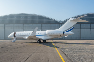 business jet plane on the ground.