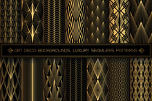 Art Deco Patterns. Seamless Black And Gold Backgrounds