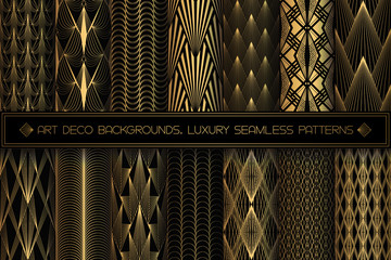 Art Deco Patterns. Seamless black and gold backgrounds