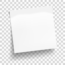 White Sheet Of Note Paper Isolated On Transparent Background. Sticky Note. Mockup Of White Note Paper. Vector Illustration.