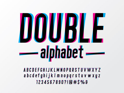 Overprint Colors alphabet design with uppercase, lowercase, numbers and symbols
