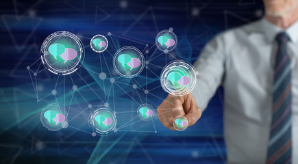man touching a communication network concept