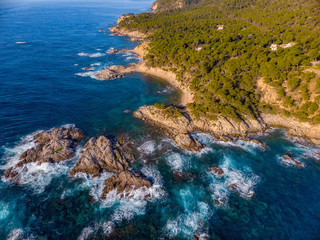 Wall Mural - Drone picture over the Costa Brava coastal near the small town Palamos of Spain