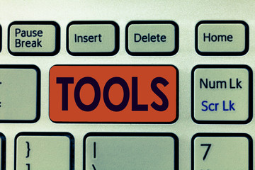 Poster - Writing note showing Tools. Business photo showcasing device implement like held and used carry out particular function.