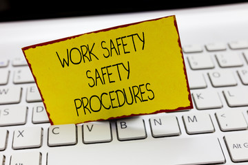 Poster - Handwriting text writing Work Safety Safety Procedures. Concept meaning methods to minimize Risk and Accidents.
