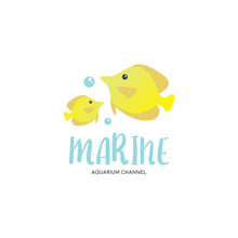 Cute Reef School Of Yellow Tang Fish Logo Illustration Vector