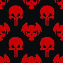 Red Skull Halloween Seamless Pattern