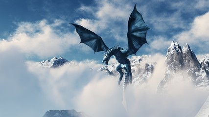 Wall Mural - High resolution Ice dragon 3D rendered. Write your text and use it as poster, header, banner or etc.