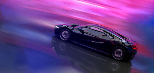 Wall Mural - Futuristic high speed sports car in motion (3D Illustration)