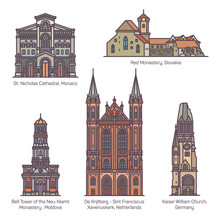 Set Of Isolated Churches Of Europe. Religion
