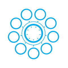 Wall Mural - Template for infographics on 9 positions. Circles arranged in a circle with arrows. Color blue on white background