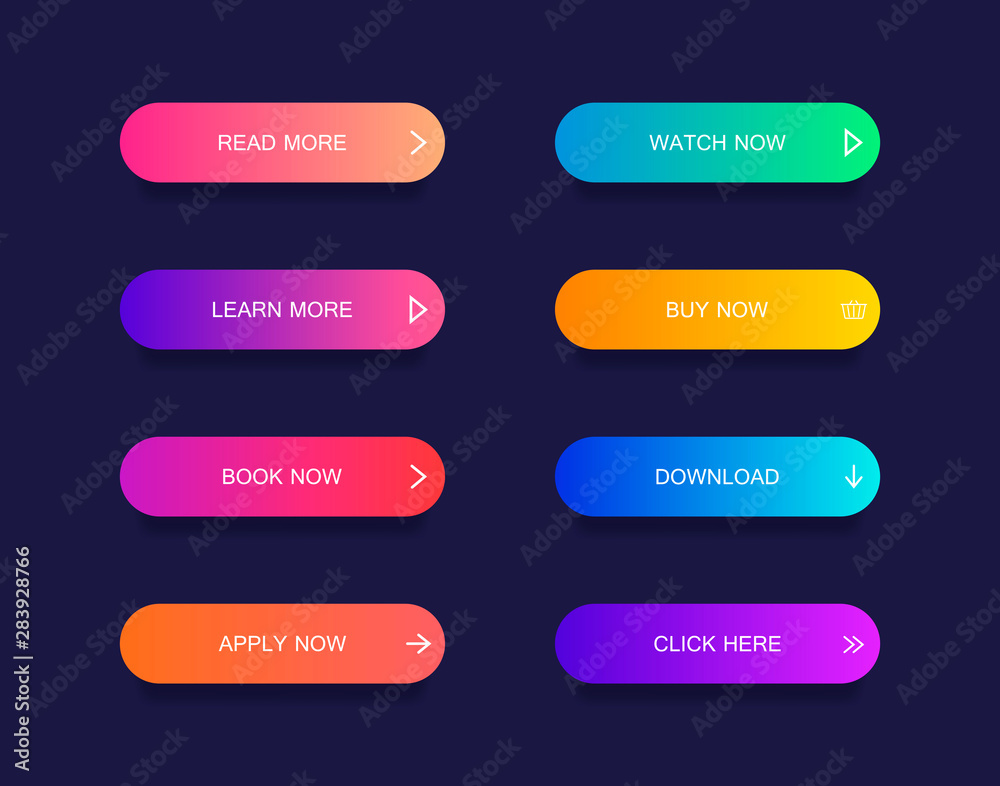 Set of modern material style buttons for website, mobile app and ...