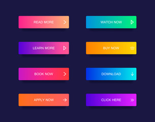 Wall Mural - Set of modern material style buttons for website, mobile app and infographic . Different gradient colors. Modern vector illustration flat style